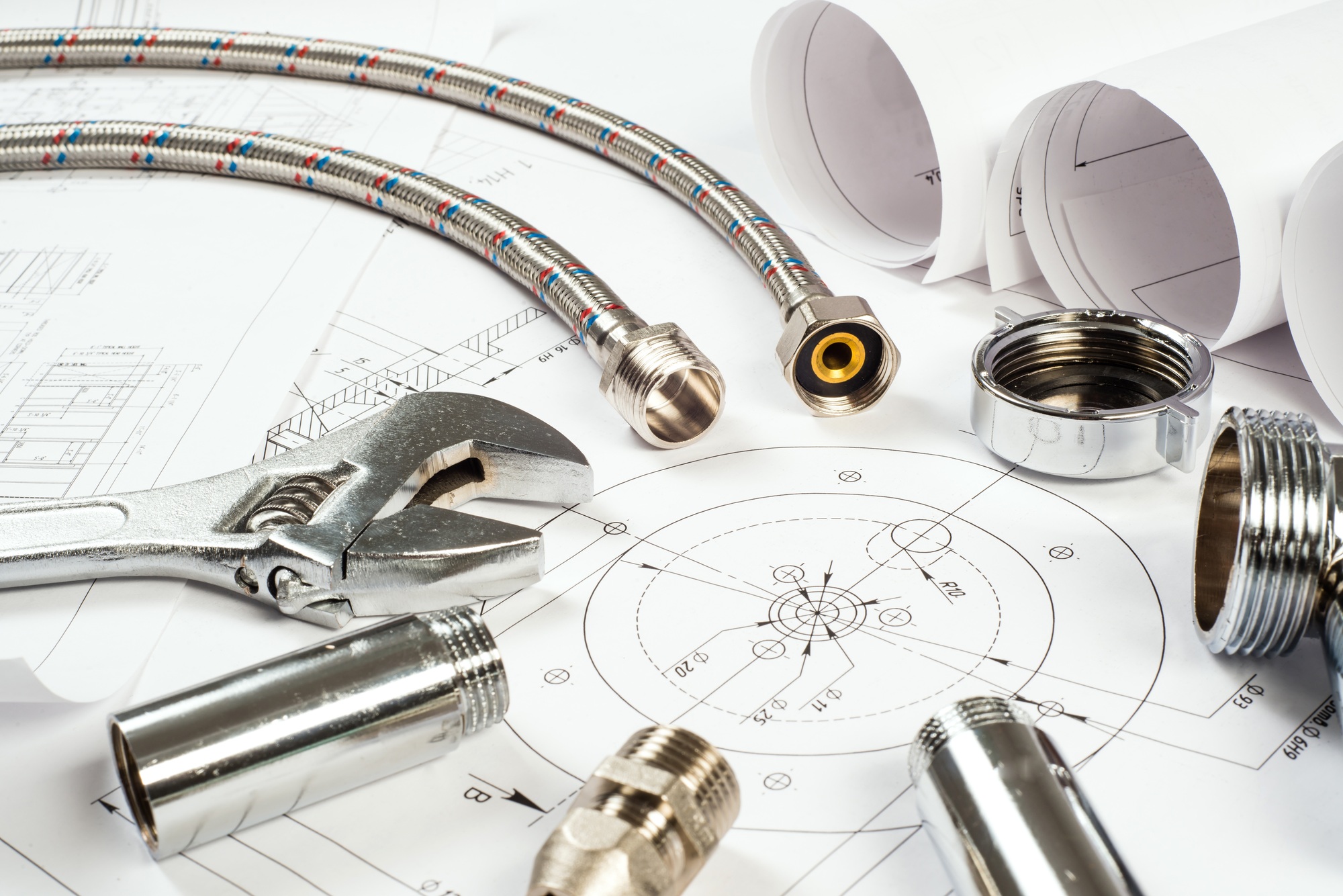 plumbing and drawings, construction still life